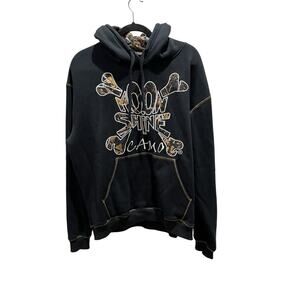 Moonshine Hoodie Sweatshirt Mens Sz L Black Camo Pullover Embroidered Hunting